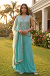 Tea-Green Shimmer Readymade Sharara Set With Shimmer Dupatta