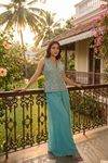 Tea-Green Shimmer Readymade Sharara Set With Shimmer Dupatta