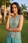 Tea-Green Shimmer Readymade Sharara Set With Shimmer Dupatta