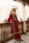 Maroon Crepe Readymade Sharara Set With Georgette Dupatta