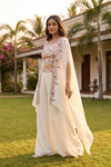 White Chinon Readymade Sharara Set With Shrug