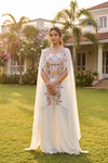 White Chinon Readymade Sharara Set With Shrug