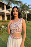 White Chinon Readymade Sharara Set With Shrug