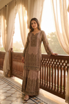 Onion Crepe Readymade Sharara Set With Chinon Dupatta
