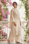 Off White Chinon Readymade Suit Set With Chinon Dupatta