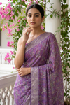 Purple Georgette Saree With Unstitched Blouse