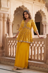 Mango Gold Georgette Readymade Sharara Set With Net Dupatta