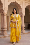 Mango Gold Georgette Readymade Sharara Set With Net Dupatta
