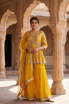 Mango Gold Georgette Readymade Sharara Set With Net Dupatta