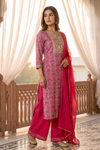 Grey Rani Crepe Readymade Suit Set With Chiffon Dupatta