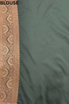 Bottle Green Banarasi Silk Saree With Unstitched Blouse