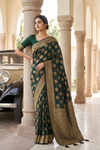 Bottle Green Banarasi Silk Saree With Unstitched Blouse