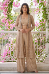 Tusser Shaded Georgette Readymade Sharara Set With Shrug