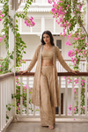 Tusser Shaded Georgette Readymade Sharara Set With Shrug