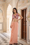Peach Organza Readymade Dhoti Skirt Set With Shrug