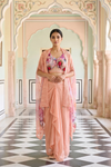 Peach Organza Readymade Dhoti Skirt Set With Shrug