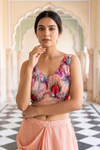 Peach Organza Readymade Dhoti Skirt Set With Shrug