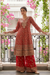 Red Georgette Readymade Suit Set With Georgette Dupatta