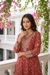 Red Georgette Readymade Suit Set With Georgette Dupatta