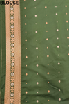 Bottle Green Banarasi Silk Saree With Unstitched Blouse