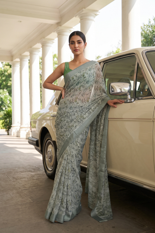 Pista Georgette Saree With Unstitched Blouse