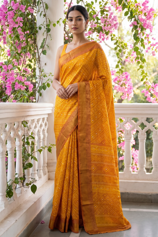 Mango Gold Soft Twill Saree With Unstitched Blouse