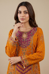 Mustard Crepe Readymade Suit Set With Chinon Dupatta