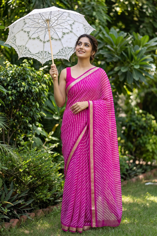 Rani Chiffon Saree With Unstitched Blouse