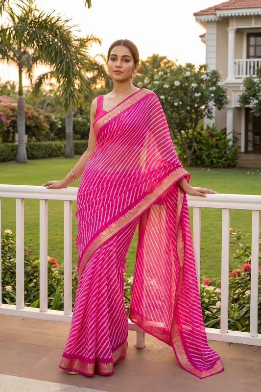 Rani Chiffon Saree With Unstitched Blouse