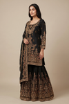 Black Crepe Readymade Sharara Set With Georgette Dupatta