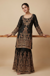 Black Crepe Readymade Sharara Set With Georgette Dupatta