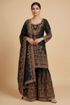 Black Crepe Readymade Sharara Set With Georgette Dupatta