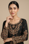 Black Crepe Readymade Sharara Set With Georgette Dupatta