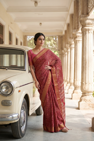 Gajari Soft Twill Saree With Unstitched Blouse