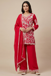 Rani Chinon Readymade Suit Set With Chinon Dupatta