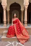 Red Banarasi Silk Saree With Unstitched Blouse