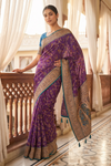Purple Rama Banarasi Silk Saree With Unstitched Blouse
