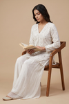 White Georgette Readymade Sharara Set With Georgette Dupatta