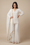 White Georgette Readymade Sharara Set With Georgette Dupatta