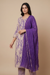 Purple Crepe Readymade Suit Set With Chinon Dupatta
