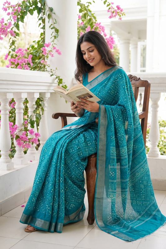 Rama Soft Twill Saree With Unstitched Blouse
