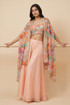 Peach Chinon Readymade Sharara Set With Shrug