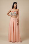 Peach Chinon Readymade Sharara Set With Shrug