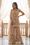 Peach Net Readymade Sharara Set With Net Dupatta