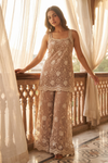 Peach Net Readymade Sharara Set With Net Dupatta