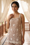 Peach Net Readymade Sharara Set With Net Dupatta