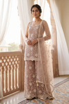 Peach Net Readymade Sharara Set With Net Dupatta
