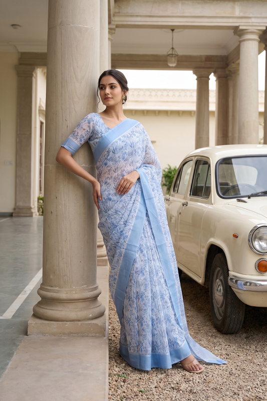 Grey Georgette Saree With Unstitched Blouse