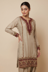 Olive Crepe Readymade Suit Sharara With Georgette Dupatta