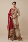Olive Crepe Readymade Suit Sharara With Georgette Dupatta